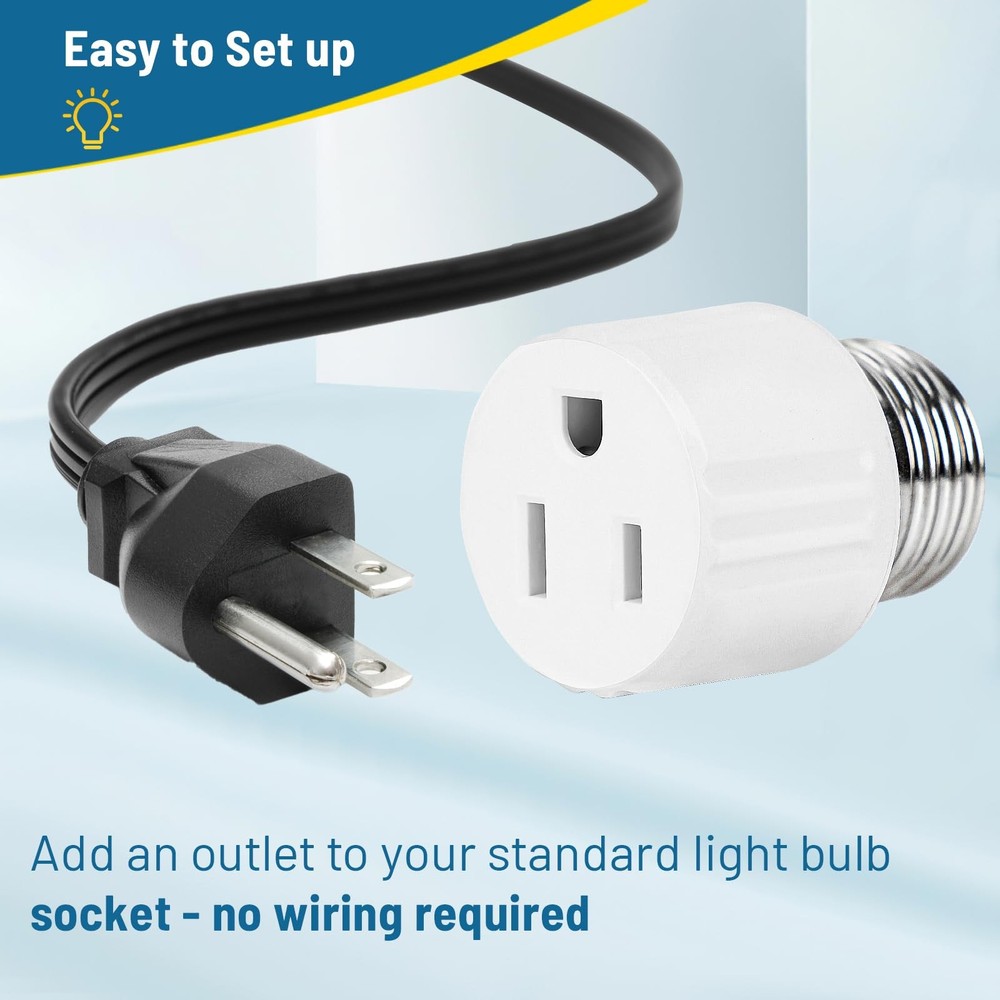 ENATECLITE 3-Prong Light Socket to Plug Adapter,E26/E27 black