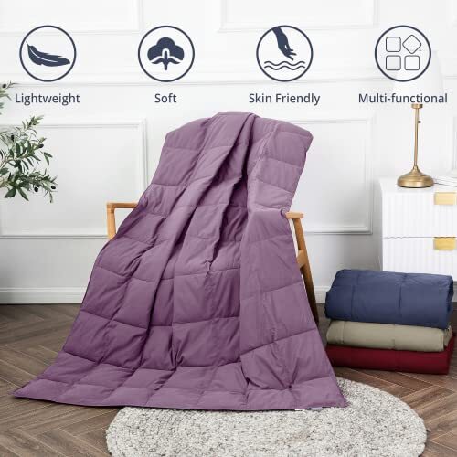 puredown Soft Feather Down Throw Blanket Lightweight Packable Couch Throw for