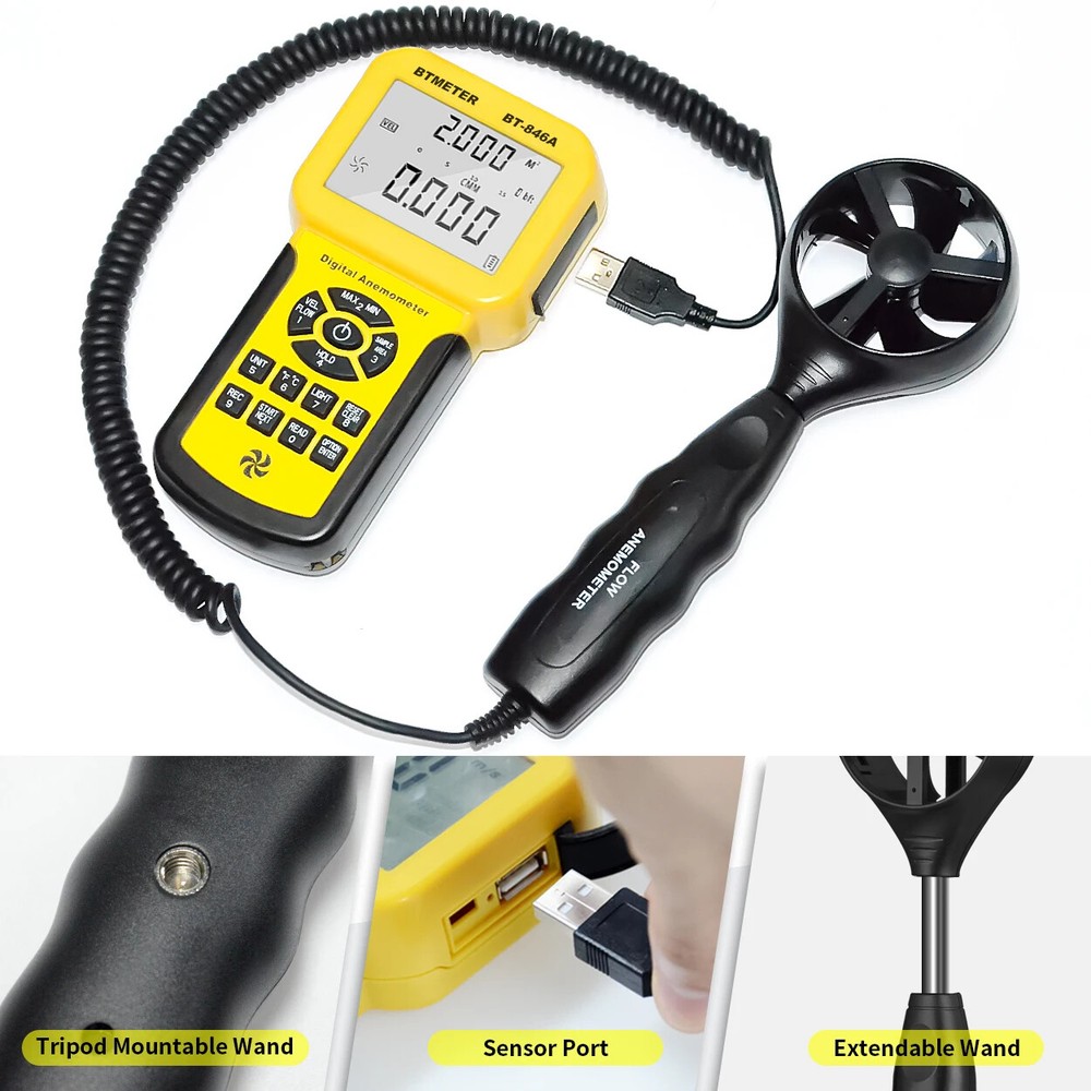 HVAC Anemometer Measures Wind Speed Wind Flow Temp Tester with Backlight