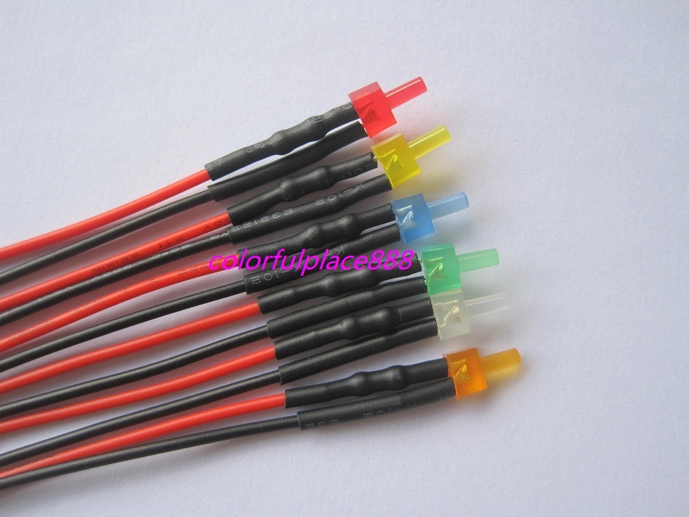 2mm Flat Top Diffused 12V Pre-Wired LED Red Yellow Blue Green White Orange 20CM