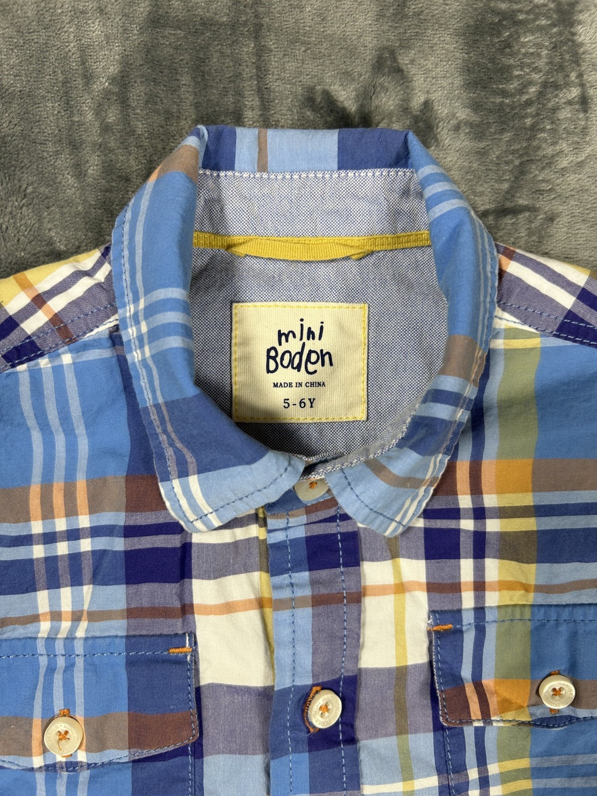 Mini Boden Button Up Shirt 5-6 Y EUC LOT of 2 Blue Plaid and Sailboats