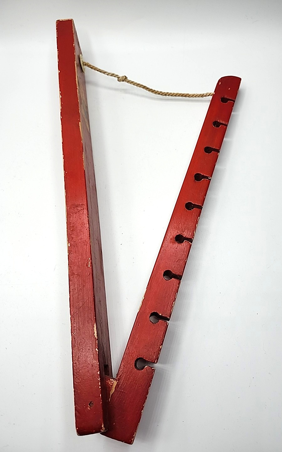 Vtg Wooden Folding Clothes Dryer Peg Rack Hanging Laundry Drying Rack 17” Red