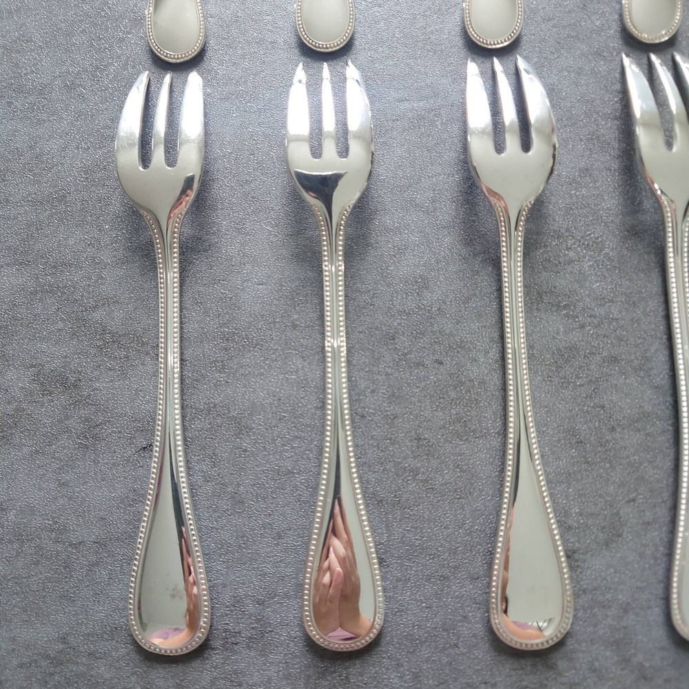 Christofle Perles 12pcs Silverplate Flatware Cake Fork Coffee Spoon Excellent