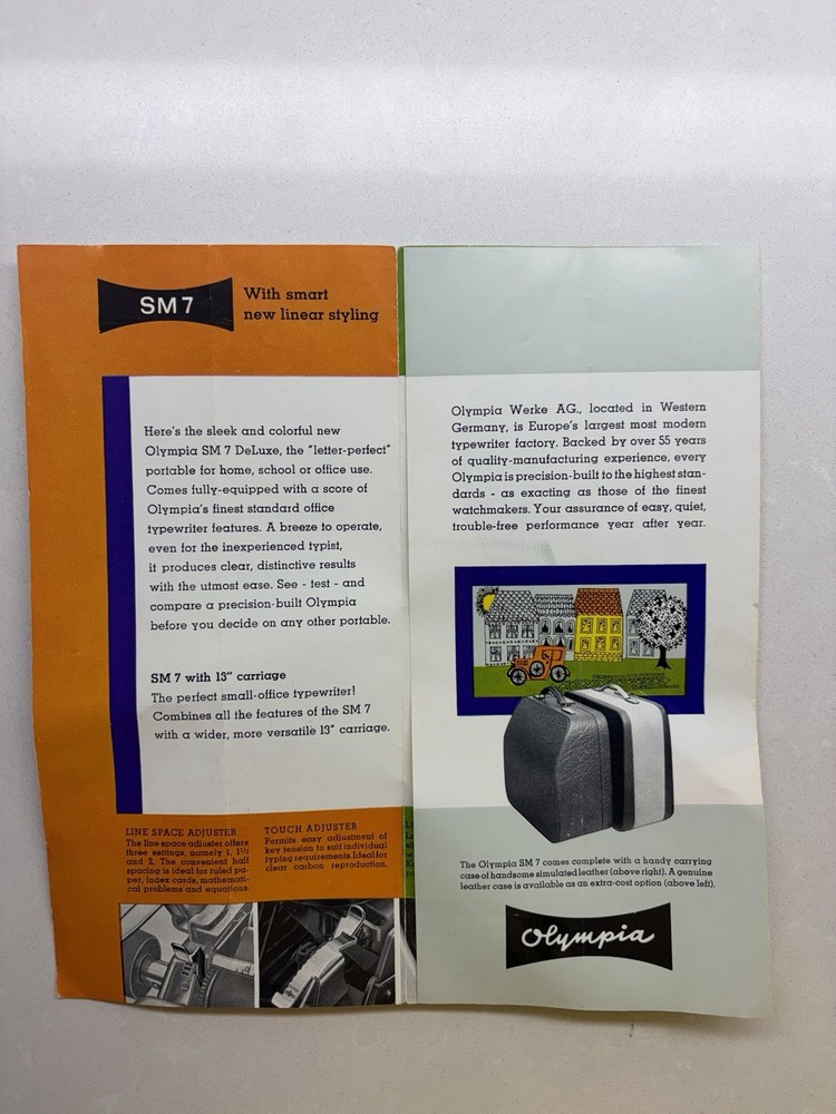 Original Olympia SM7 Typewriter Tri-fold Brochure