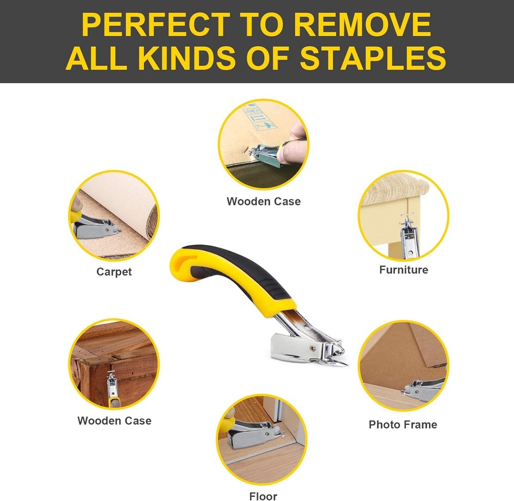 Staple Remover, Puller Tool with Ergonomic Handle, Upholstery Yellow