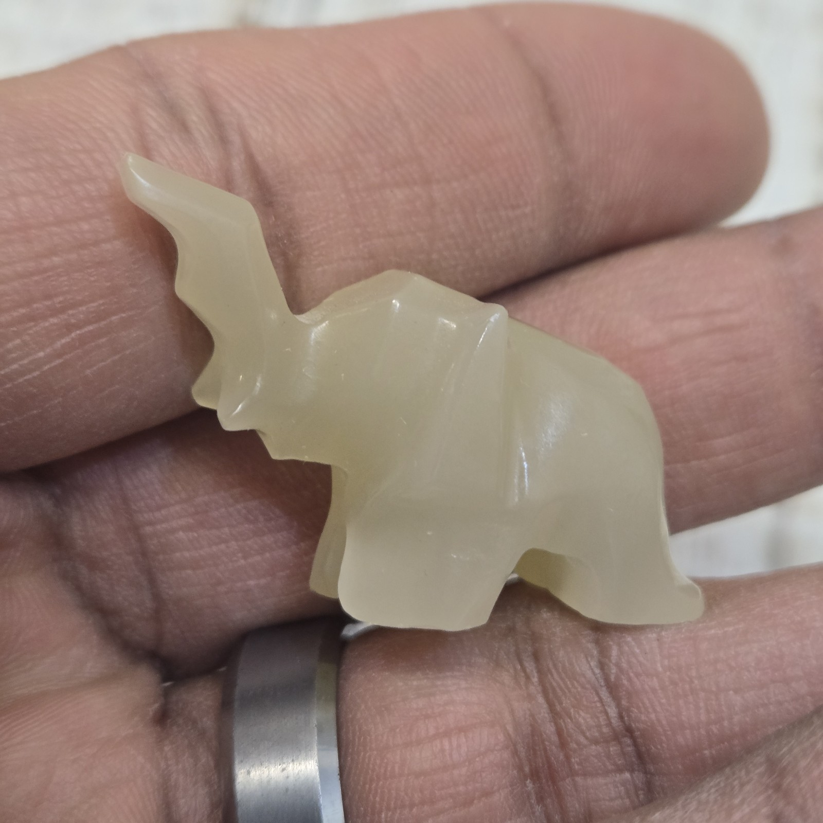 Lot Of 4 Vintage Hand Carved Marble/ White Onyx Quartz Stone Elephants