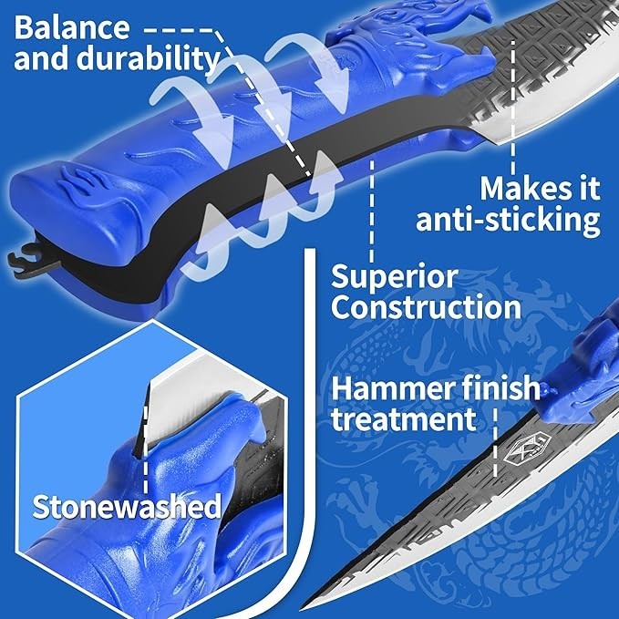18" Blue Dragon Chef Fixed Blade & Sheath + Extras