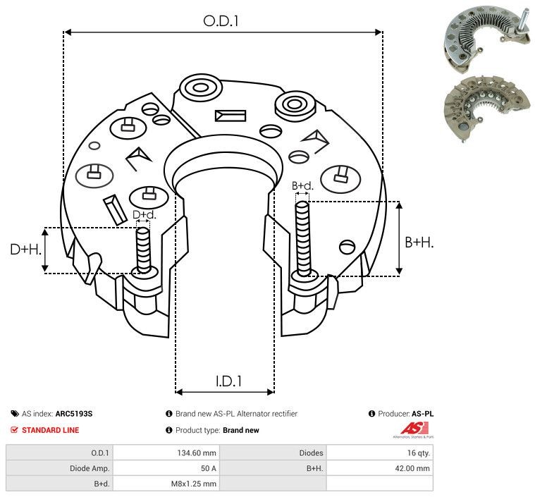 FOR CAR STARTER ARC5193S RECTIFIER, ALTERNATOR