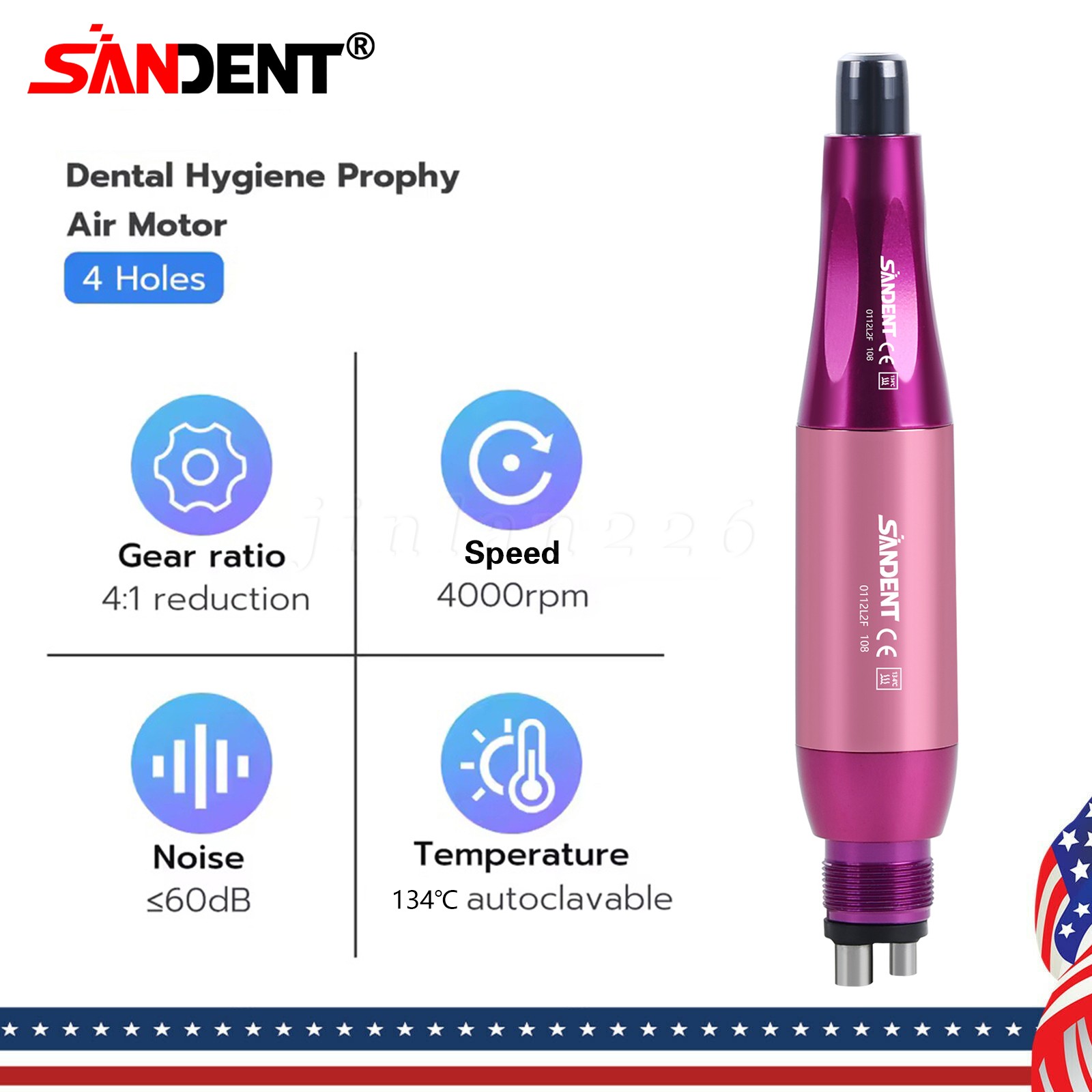 SANDENT Dental 4:1 Hygiene Prophy Handpiece 4Hole Air Motor Nose Cone 360°Swivel