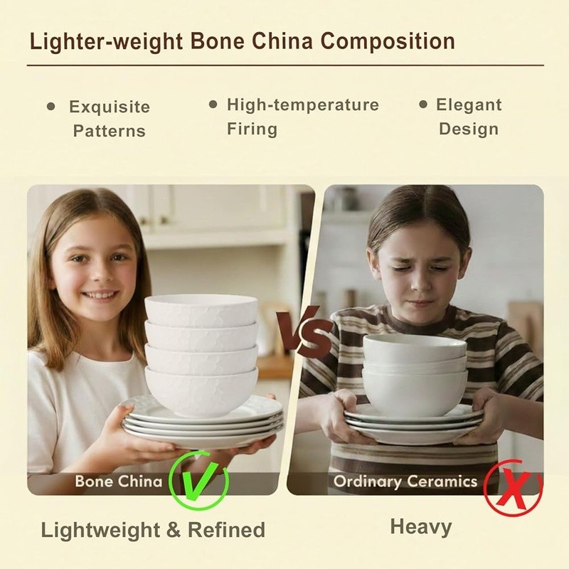 16 Piece Bone China Dinnerware Set Elegant Embossed Design Dining Table New