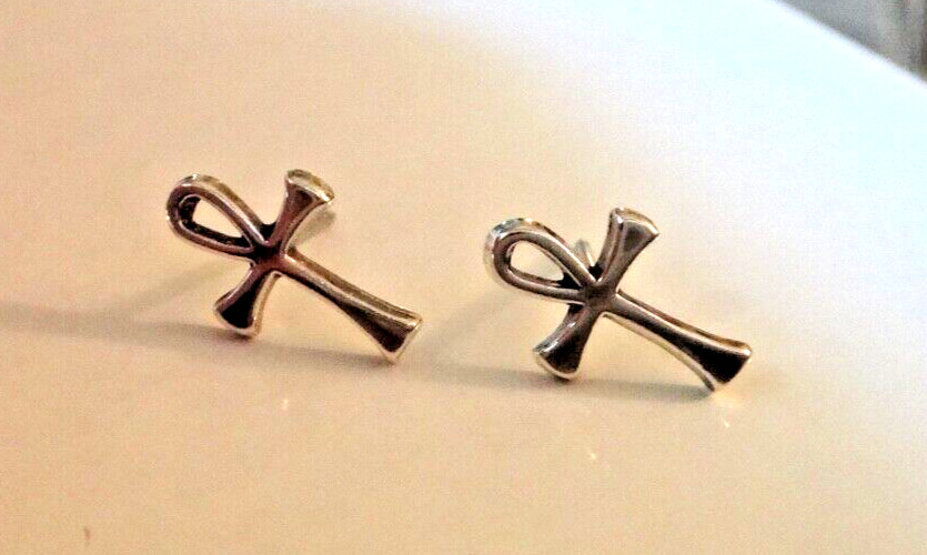 Sterling Silver TINY 12x8mm Ankh Studs Posts Stud Earrings!
