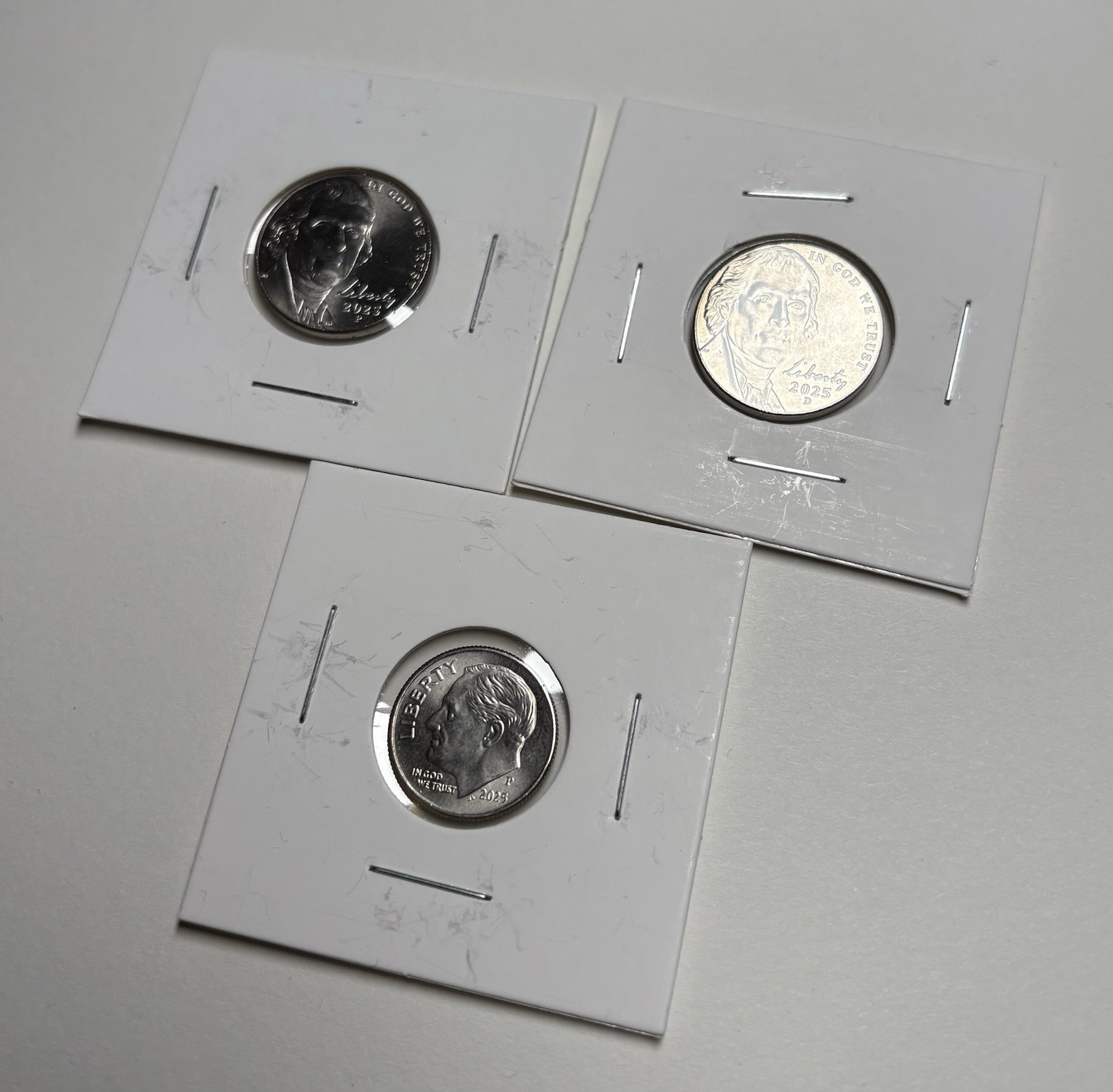 2025 3 Coin Lot Philadelphia + Denver Nickel 5 Cents / P Dime 10 C Circulated US