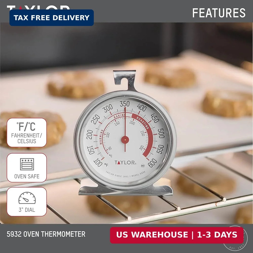 Taylor Precision Products Large Dial Thermometer, Silver