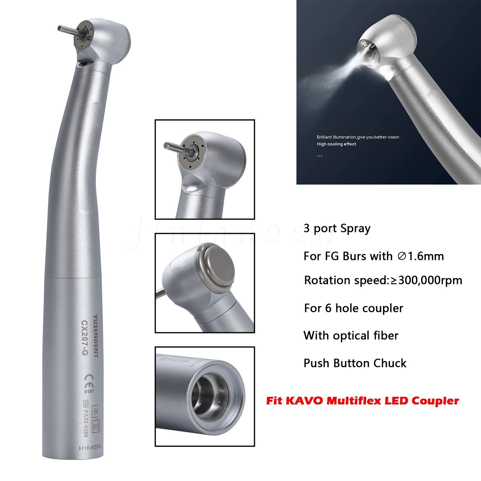 COXO Dental High Speed Handpiece Fiber Optic Turbine KaV MULTIflex LED Coupling
