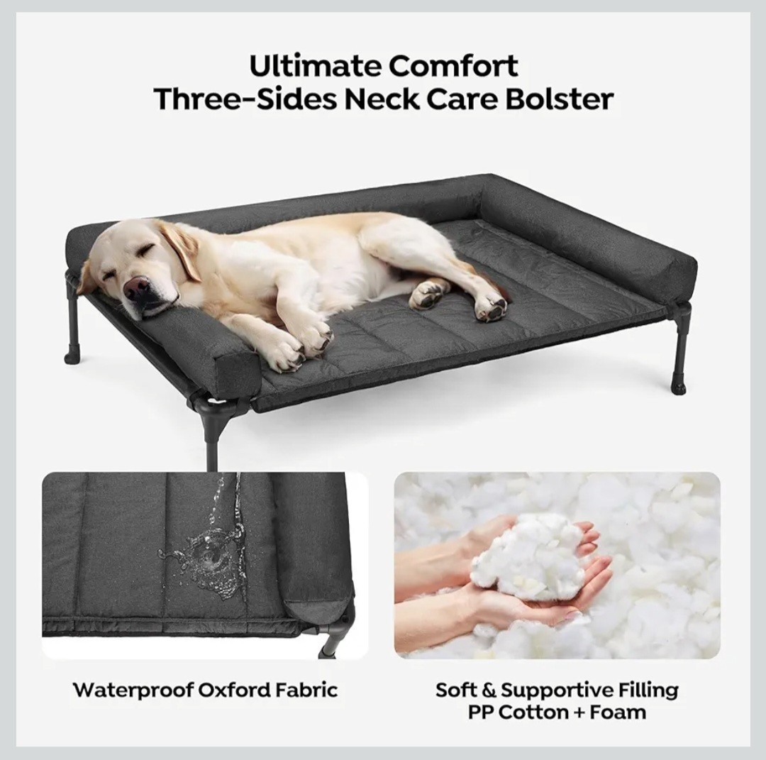 Veehoo Cooling Elevated Dog Bed Add Removable Waterproof Bolster Cushion Mat,...