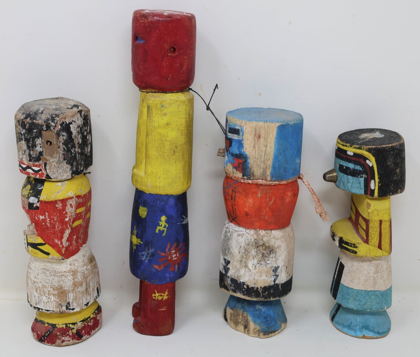 Four Antique Hopi Kachina Dolls Pueblo Indian Painted Wood Carved Sculptures VTG