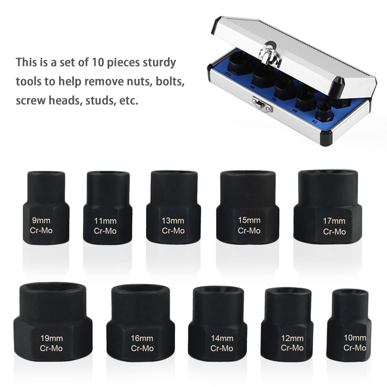 11 PCS Damaged Lug Nut Lock Remover Twist Socket Set Screw Extractor Tool 9-19mm