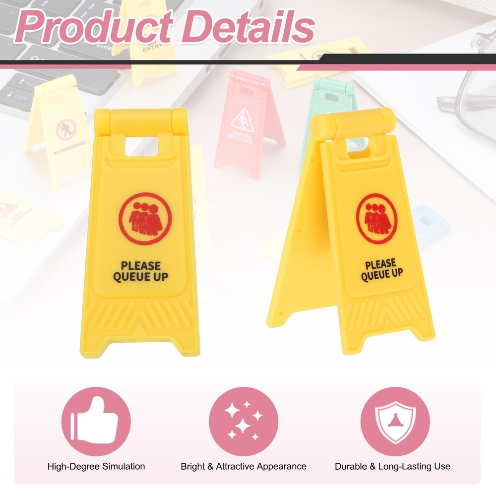 Miniature Warning Sign, Please Queue Up Signs (Yellow, 2pcs)