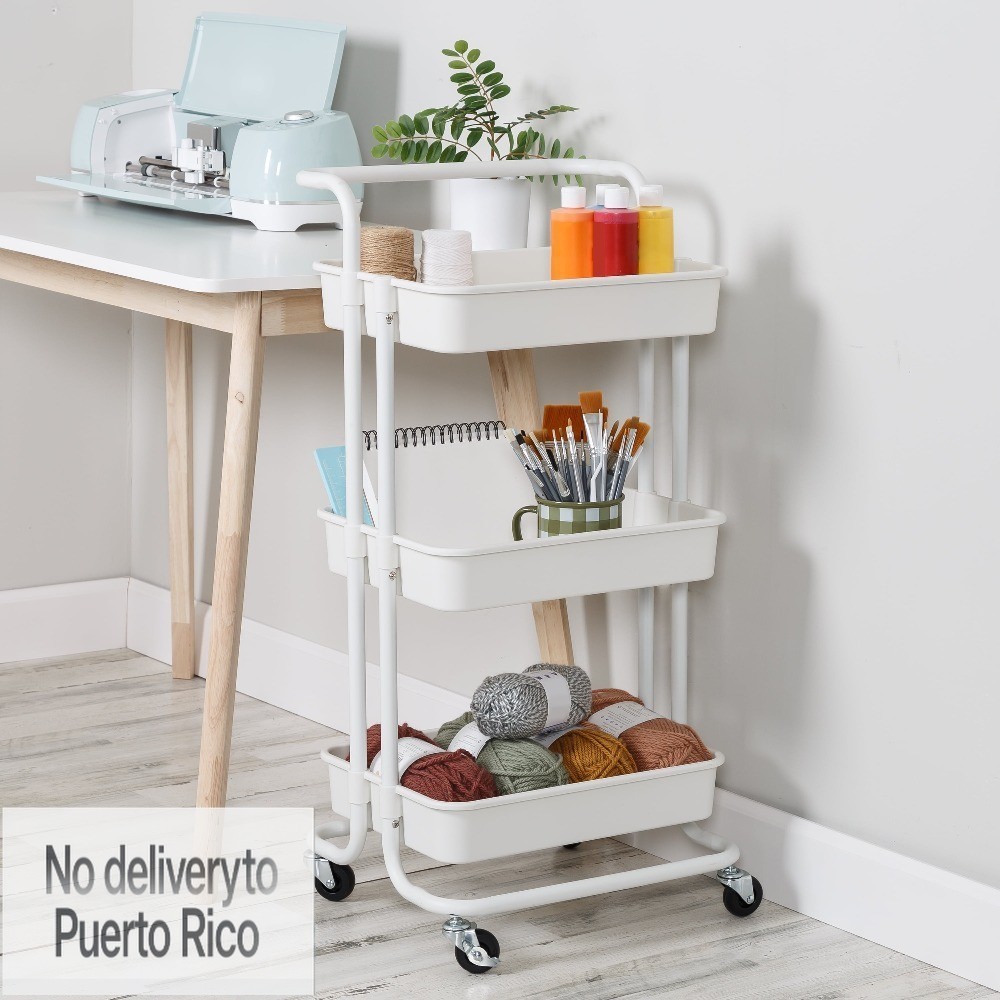 3-Tier Rolling Craft Cart with Handle, White