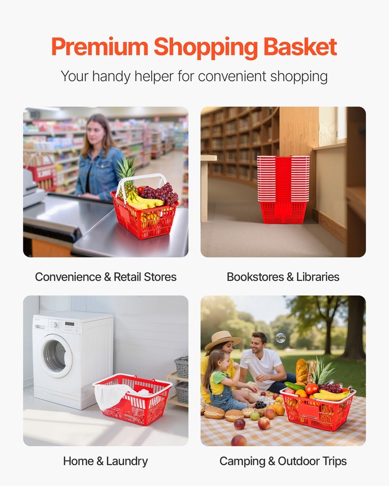 Shopping Baskets, 20 PCS, 21L Stackable PE Plastic Grocery Baskets with Handles,