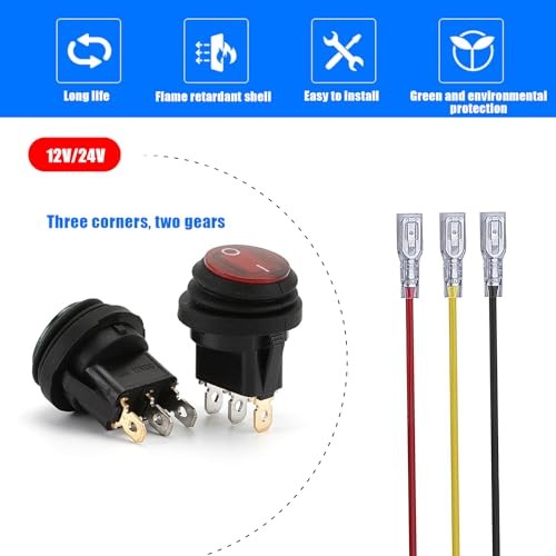 1 Set Rocker Switch, 3 Pin ON Off Waterproof Round Control Switch with LED