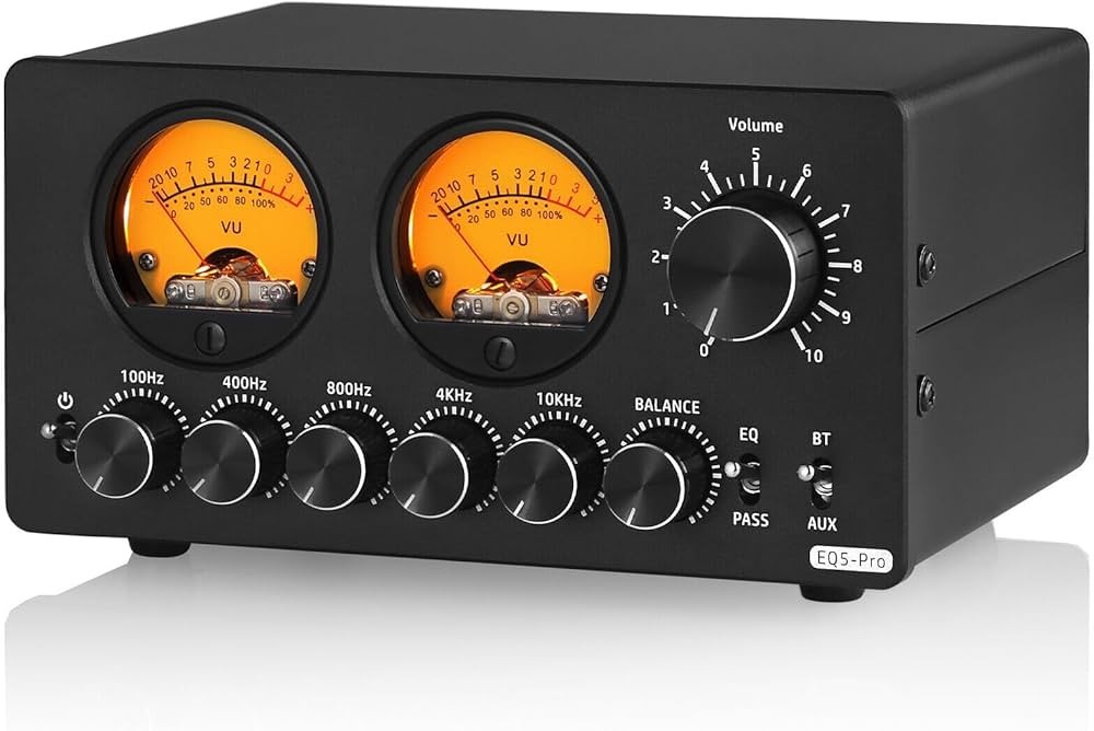Douk Audio EQ5 Pro 5-Band EQ Preamplifier Bluetooth Receiver Dual VU Meter