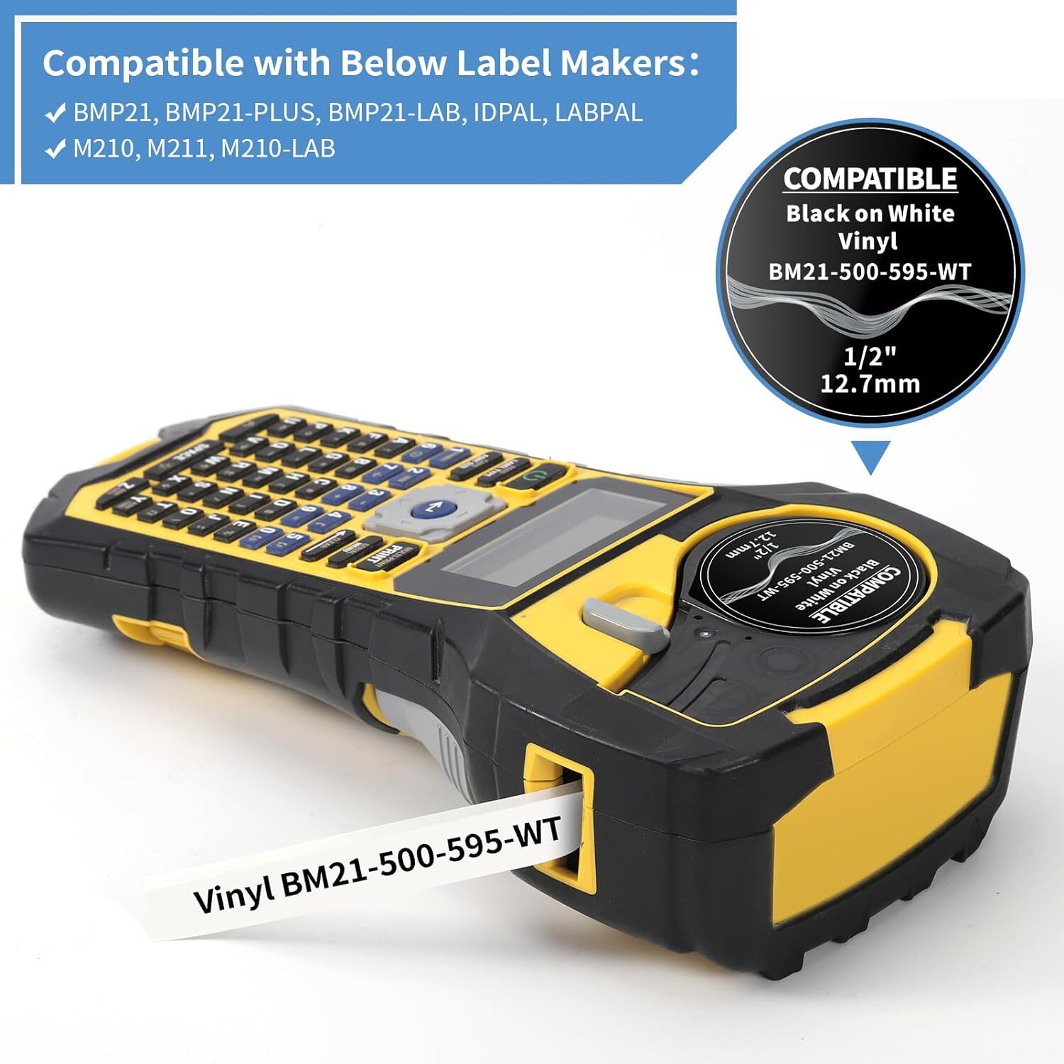 10PK For BMP21-PLUS M21-500-595-WT Label Cartridge Black/White 1/2" x 21