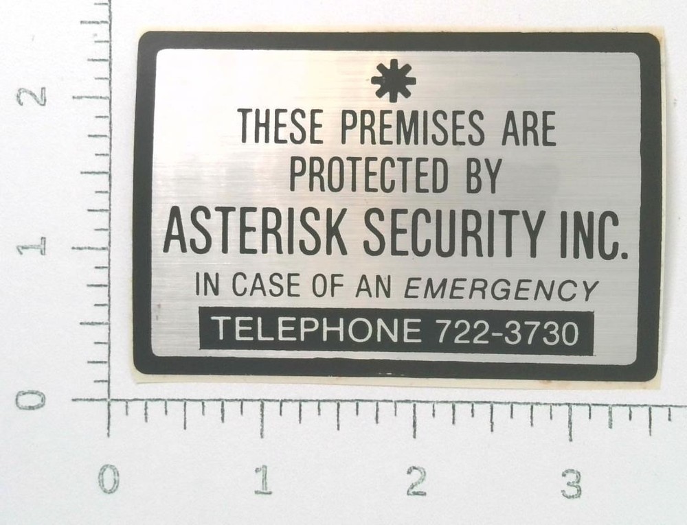Vintage Asterisk Security Inc Warning Coal Mining Sticker Decal