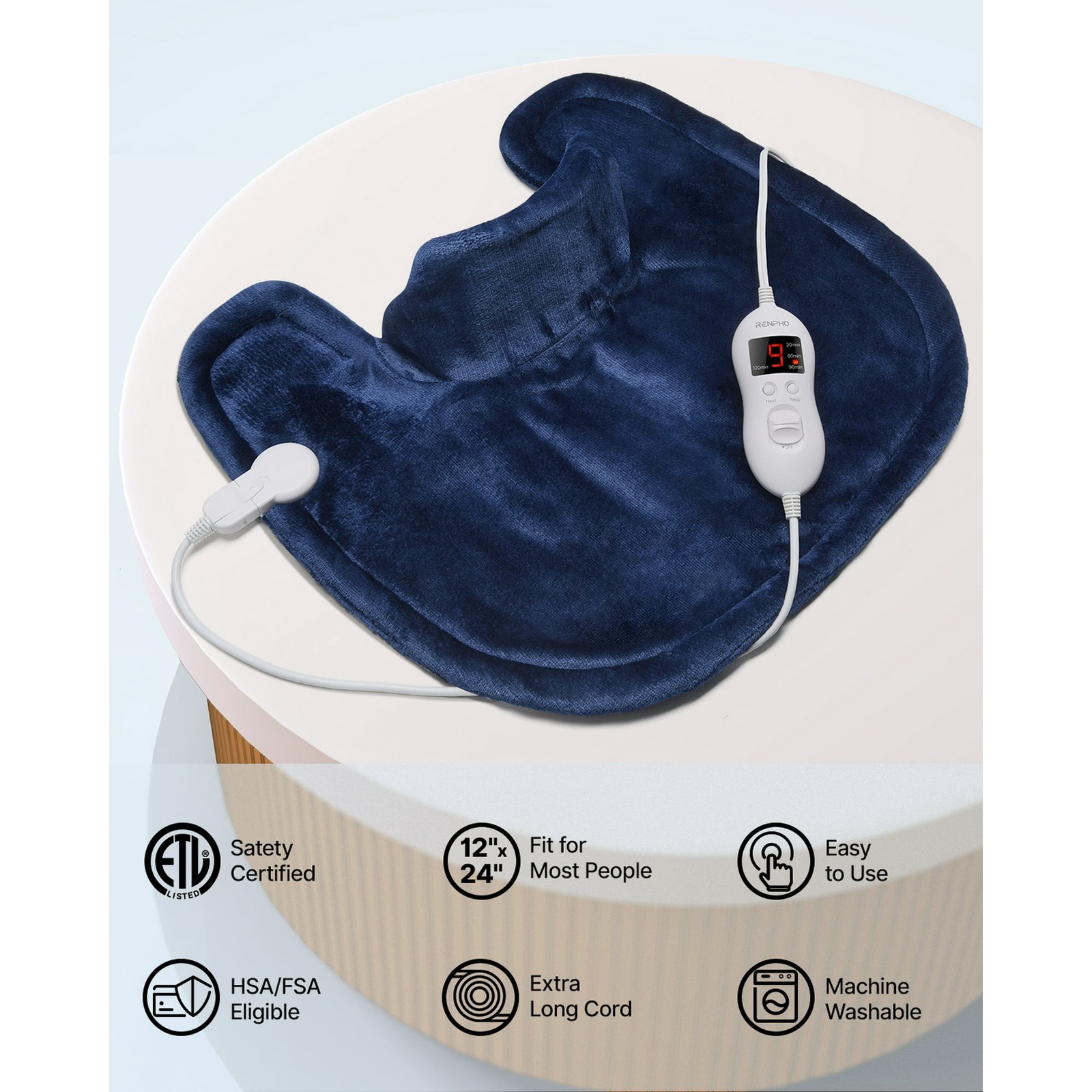 RENPHO Extra Large Heating Pad for Shoulders Neck and Back FSA HSA Eligible Blue