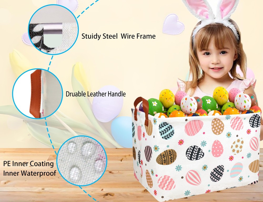 BOOHIT Rectangle Empty Easter Baskets Boy Large Toy Storage Bin Girls collaps...