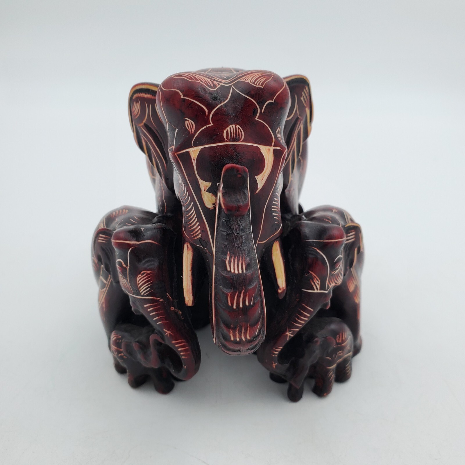 Elephant Family Hand Carved Figurine Statue Himalayan Handmade Nepal Resin