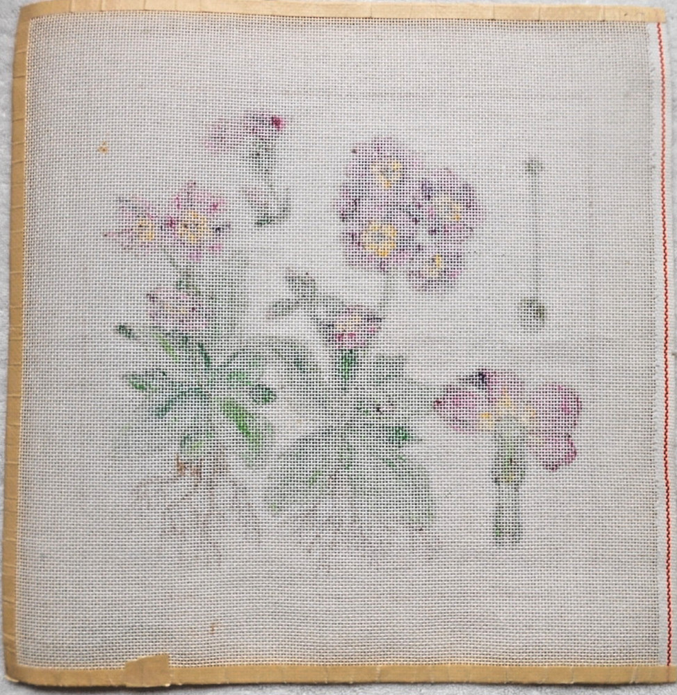 #399 DEDE HAND PAINTED NEEDLEPOINT CANVAS BOTANICAL STUDY (PRIMROSE?) - NEW!