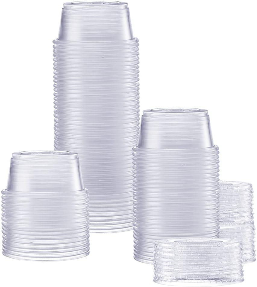 GUSTO [2 Oz.-100] Count Clear Disposable Plastic Portion Cups with Lids - Souffl
