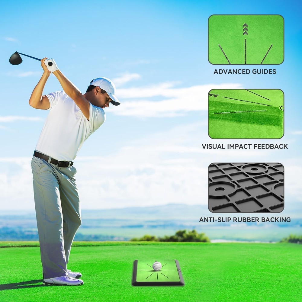Golf Hitting Mat 16"x12" with Replaceable Velvet Surface for Swing Feedback