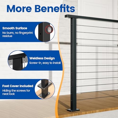 4Pack Black Cable Railing Post 36 Inch 36"x2"x2" Level Drilled 4 Level posts