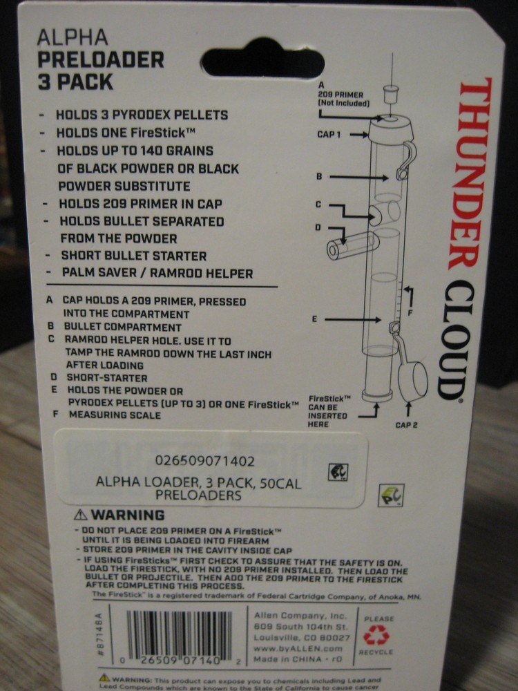 Thunder Cloud Muzzleloader 3 Pack Alpha Preloader 87146A