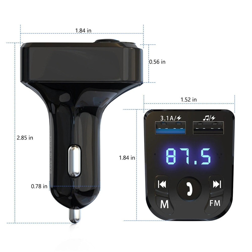 Bluetooth 5.0 Car Wireless FM Transmitter Adapter 2USB PD Charger AUX Hands-Free
