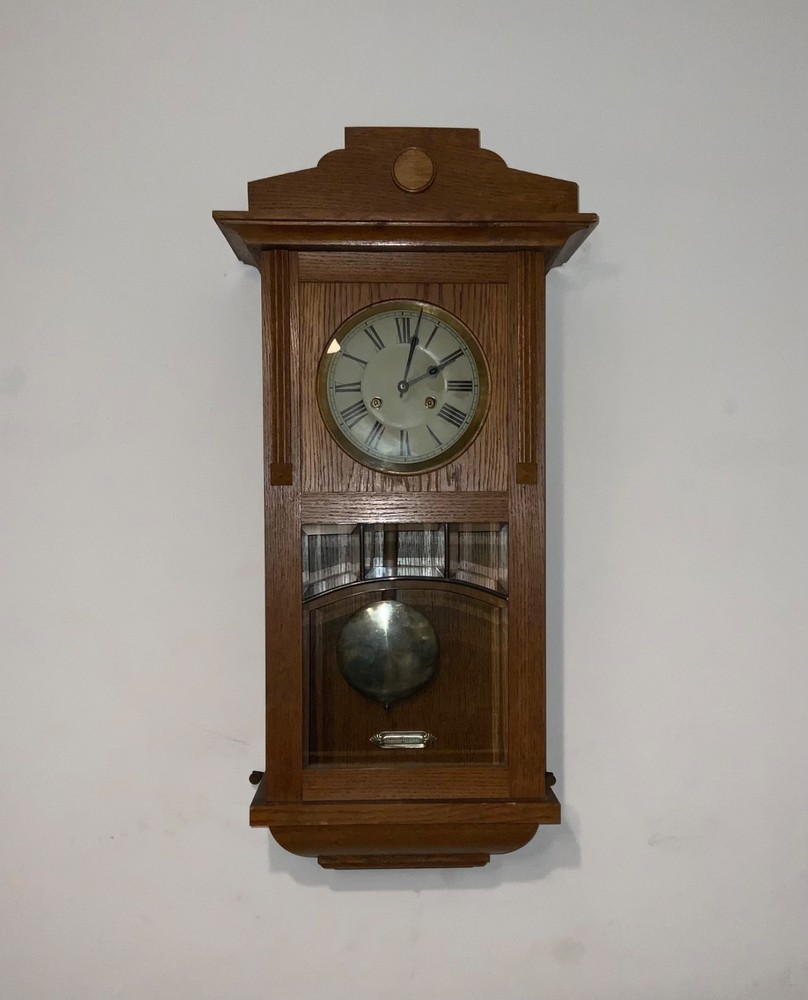 Antique German Junghans Wall Clock , Oak, 1900s