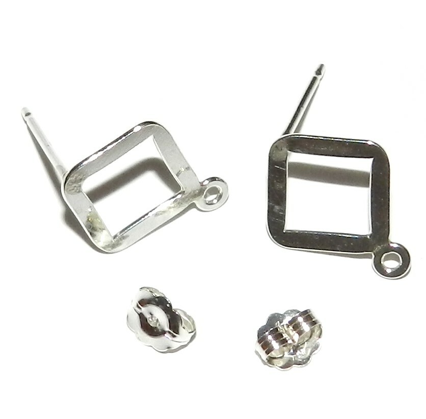 M7107 Flat Square w Loop 11mm Sterling Silver-Filled Earring Stud Earring Set