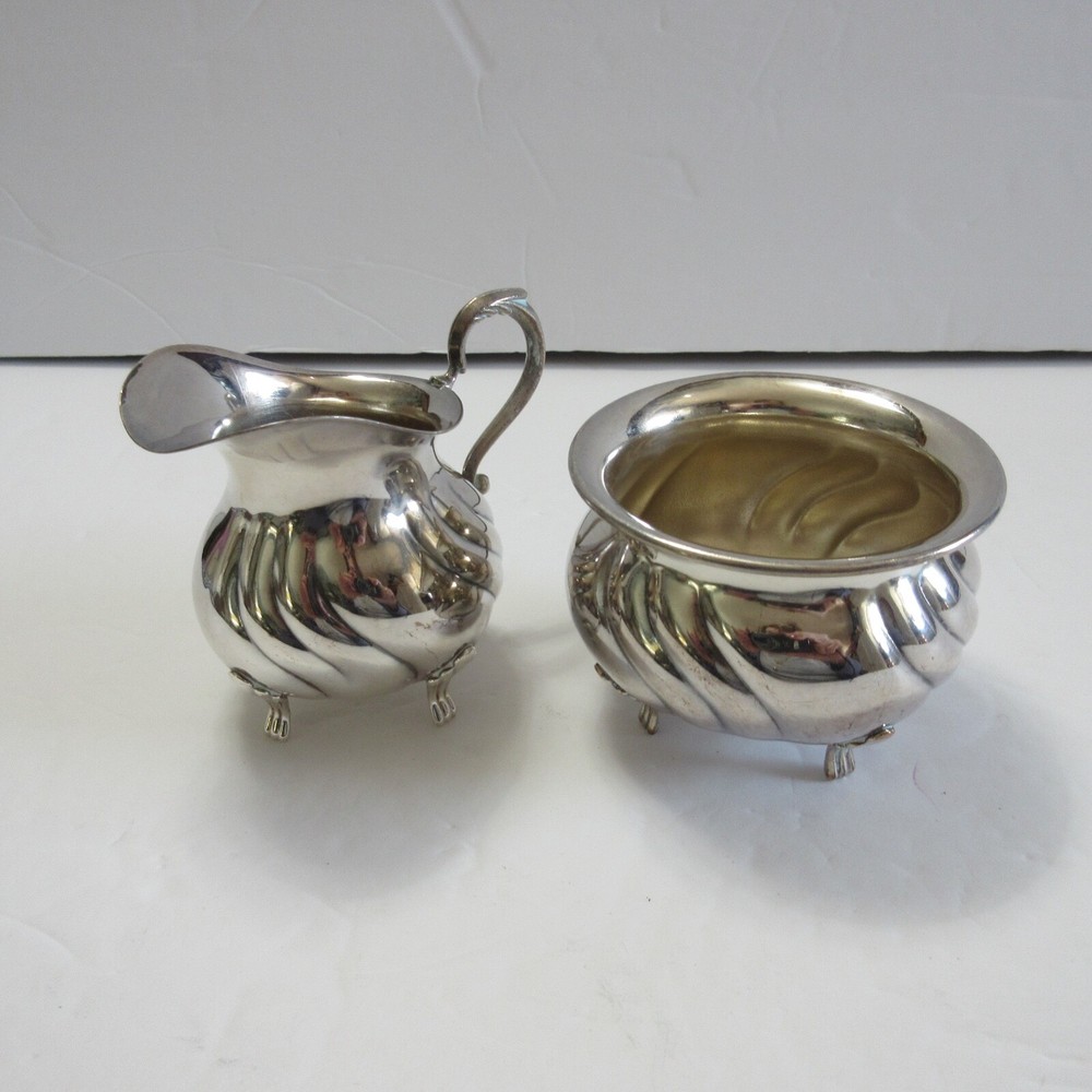 Vintage ) T.M. 60 GR Silverplate Silver Cream and Sugar Set - Norway? - 143.0 gr