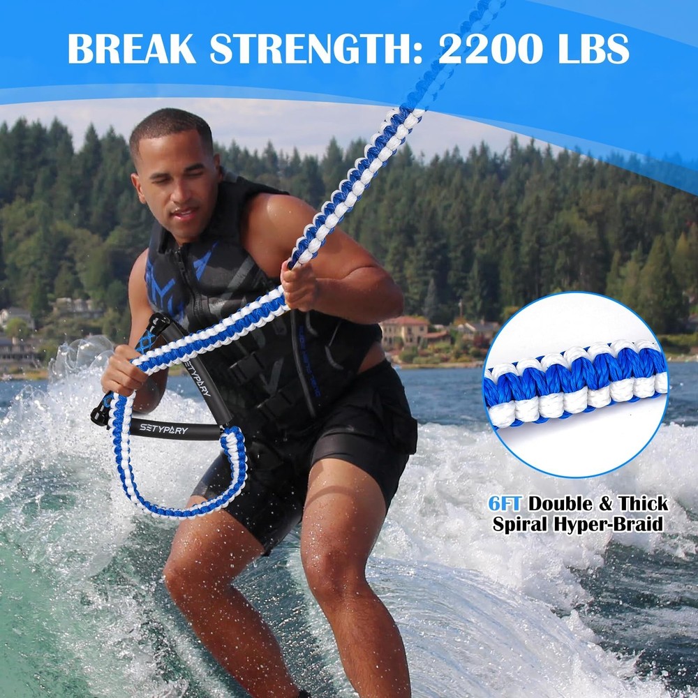 25ft Wakesurf Rope and Handle, Floating Wake Surf, 6 Section Removeable Surf ...