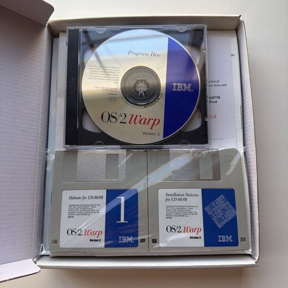 Vintage IBM Software OS/2 Warp Version 3 Disc & Diskettes CD-ROM W/Guide Used?