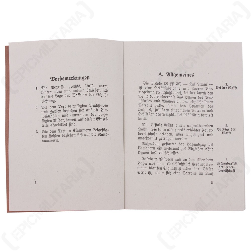 Reproduction WW2 German P38 Walther Pistol Manual