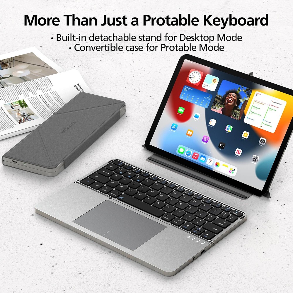 MicroPack Foldable Bluetooth Keyboard with Touchpad & Stand for Grey