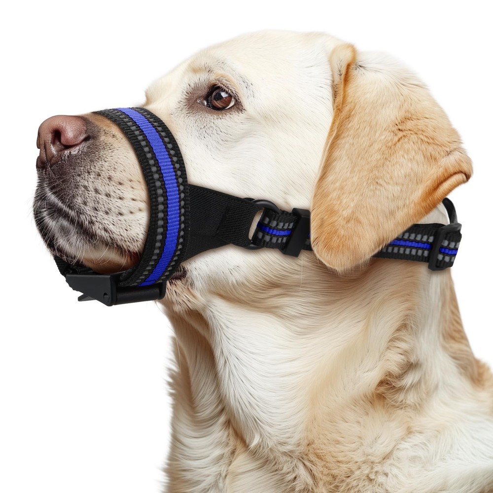 BONTHEE Dog Muzzle,Anti-Bite Adjustable Breathable Soft Muzzle for M, Blue