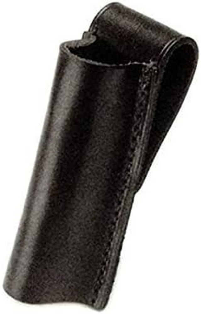 Leather Plain Black Flashlight Case Holder Holster Open Top with Snap & Belt Loo