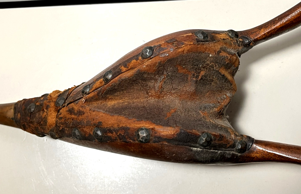 Authentic Early Antique Hand Air Bellow Fireplace Wood Leather w/Initials