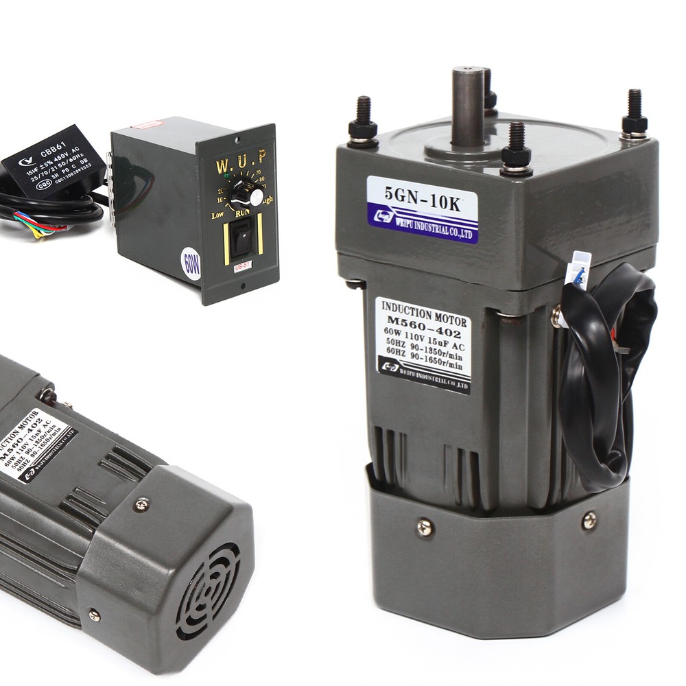 60W AC Gear Motor Electric Variable w/ Speed Controller Single-phase 1:10 110V