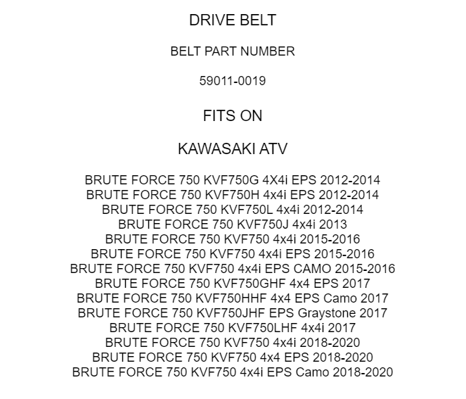 Drive Belt For Kawasaki Brute Force 750 KVF750 4X4 4X4i 2012 2013 2016-2023