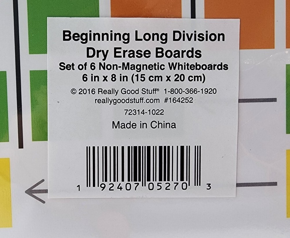 Beginning Long Division Dry-Erase Boards - 6 Boards